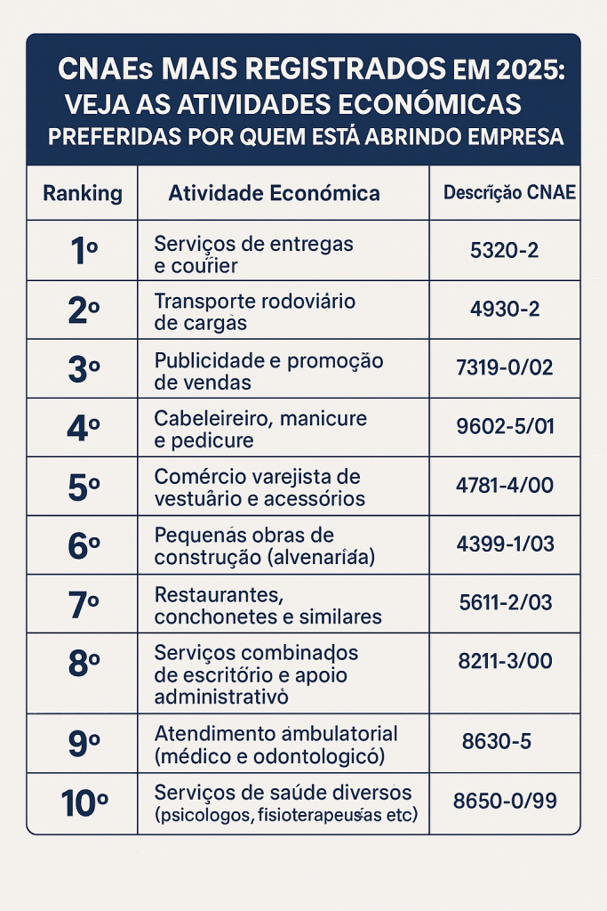 CNAEs Mais Registrados em 2025 - Meu Contador Online