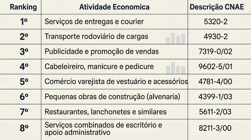 CNAEs Mais Registrados em 2025 - Meu Contador Online