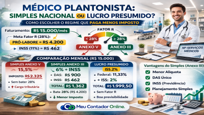 Médico plantonista: Simples Nacional ou Lucro Presumido? (Guia completo para iniciante – R$ 15.000/mês) - Meu Contador Online