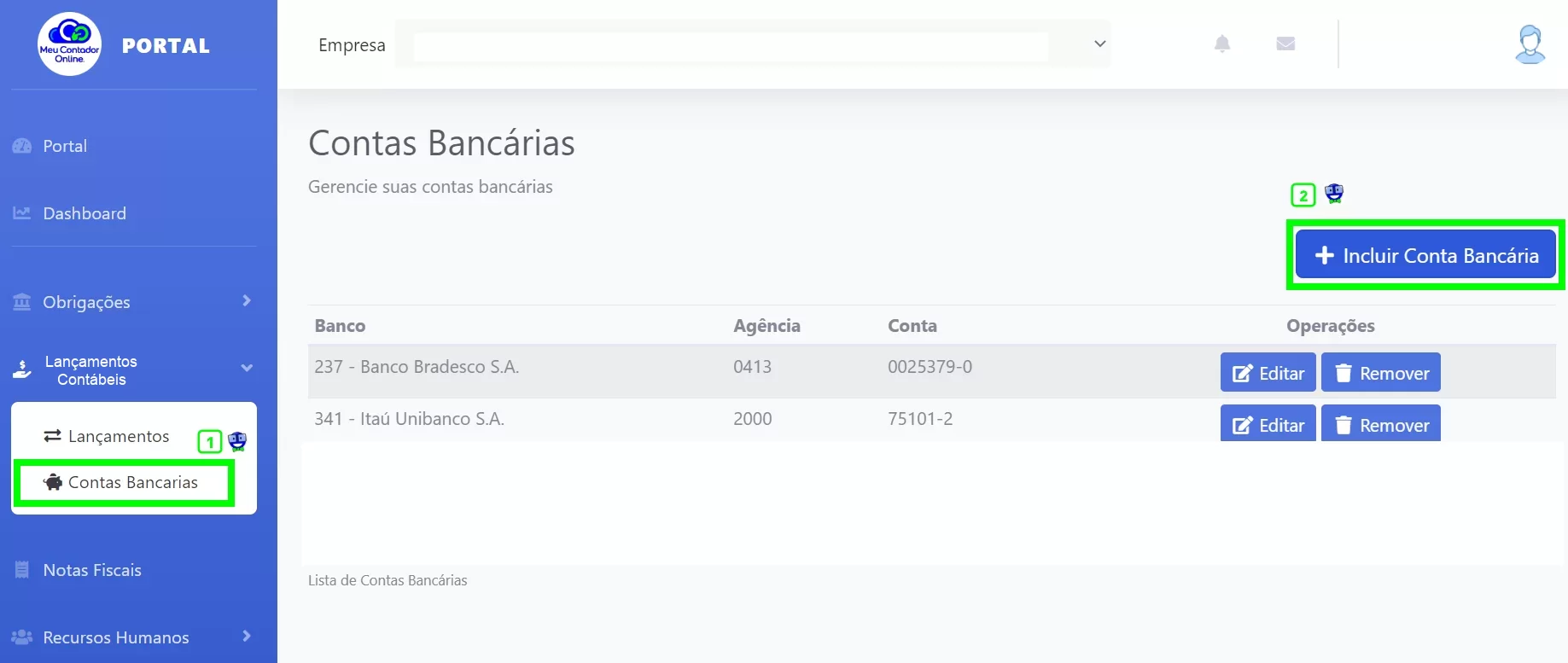 Cadastrar conta bancária
