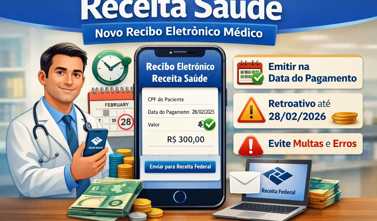 Receita Saúde: como emitir o recibo eletrônico médico, prazos, retroativo e multa (2026) - Meu Contador Online